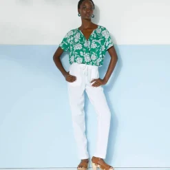 Pantalon fuselé fluide, lin-coton
