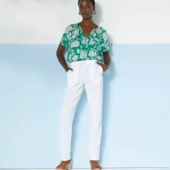 Pantalon fuselé fluide, lin-coton