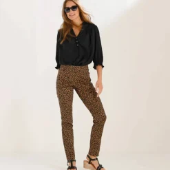 Pantalon fuselé, imprimé léopard