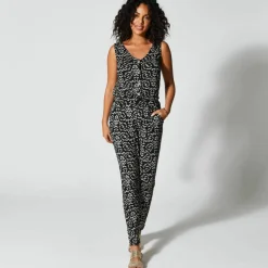Pantalon fuselé imprimé, taille élastiquée