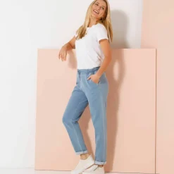 Pantalon jogpant maille effet jean, ceinture élastiquée