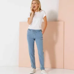 Pantalon jogpant maille effet jean, ceinture élastiquée