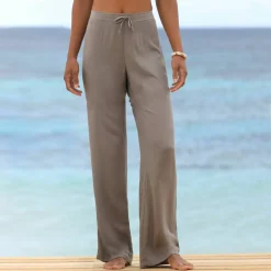 Pantalon large droit, crépon fluide