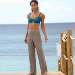 Pantalon large droit, crépon fluide
