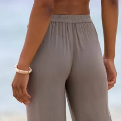 Pantalon large droit, crépon fluide