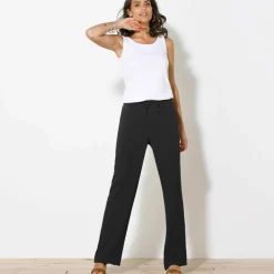 Pantalon large droit, crépon fluide