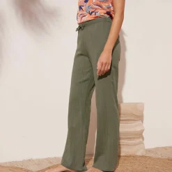 Pantalon large droit, gaze de coton