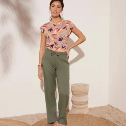 Pantalon large droit, gaze de coton