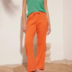 Pantalon large droit, gaze de coton