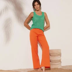 Pantalon large droit, gaze de coton