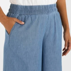Pantalon large en jean léger, taille élastiquée