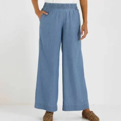 Pantalon large en jean léger, taille élastiquée