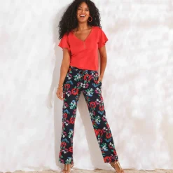 Pantalon large fluide, imprimé