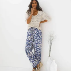Pantalon large fluide, imprimé bicolore