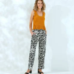 Pantalon large fluide, imprimé bicolore