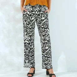 Pantalon large fluide, imprimé bicolore