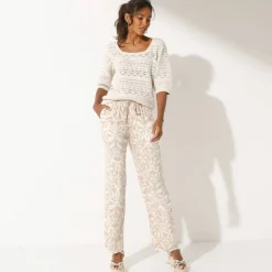 Pantalon large fluide, imprimé bicolore