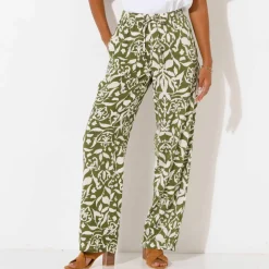 Pantalon large fluide, imprimé bicolore