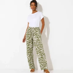 Pantalon large fluide, imprimé bicolore