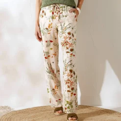 Pantalon large fluide, imprimé fleuri