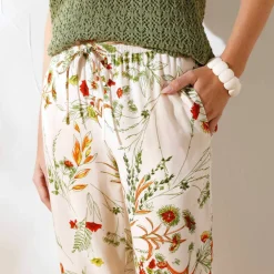 Pantalon large fluide, imprimé fleuri