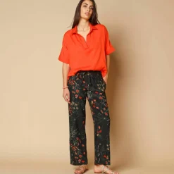 Pantalon large fluide, imprimé fleuri
