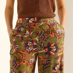Pantalon large fluide, imprimé fleurs indiennes