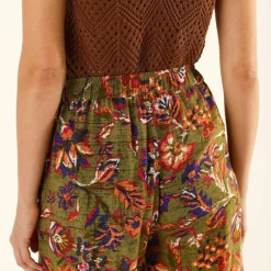 Pantalon large fluide, imprimé fleurs indiennes