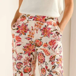 Pantalon large fluide, imprimé fleurs indiennes