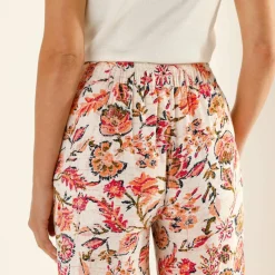 Pantalon large fluide, imprimé fleurs indiennes