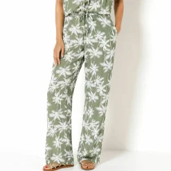 Pantalon large fluide, imprimé palmiers