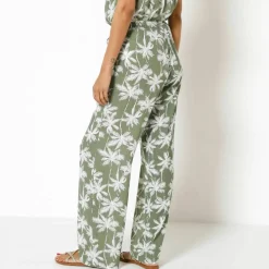 Pantalon large fluide, imprimé palmiers