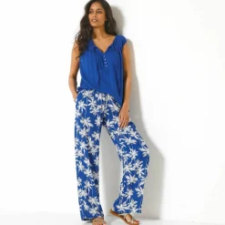 Pantalon large fluide, imprimé palmiers