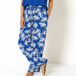 Pantalon large fluide, imprimé palmiers