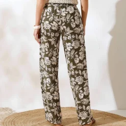 Pantalon large fluide, imprimé végétal
