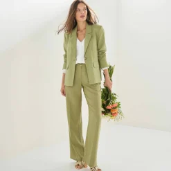 Pantalon large fluide, lin mélangé