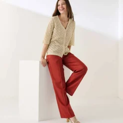 Pantalon large fluide, lin mélangé