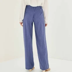 Pantalon large fluide rayé, viscose-lin