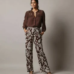 Pantalon large imprimé en crépon
