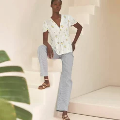 Pantalon large, imprimé rayé
