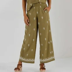 Pantalon large imprimé, taille élastiquée