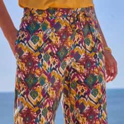 Pantalon large imprimé, taille élastiquée