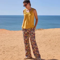 Pantalon large imprimé, taille élastiquée