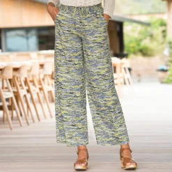 Pantalon large imprimé, taille élastiquée