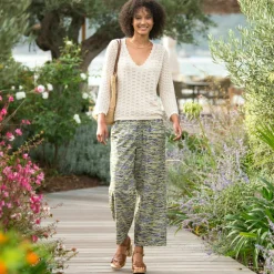 Pantalon large imprimé, taille élastiquée