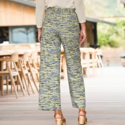 Pantalon large imprimé, taille élastiquée