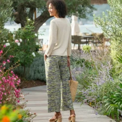 Pantalon large imprimé, taille élastiquée