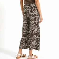 Pantalon large 7/8ème, taille élastiquée, maille imprimée