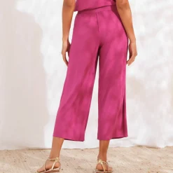 Pantalon large 7/8ème, taille élastiquée, maille unie