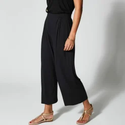 Pantalon large 7/8ème, taille élastiquée, maille unie